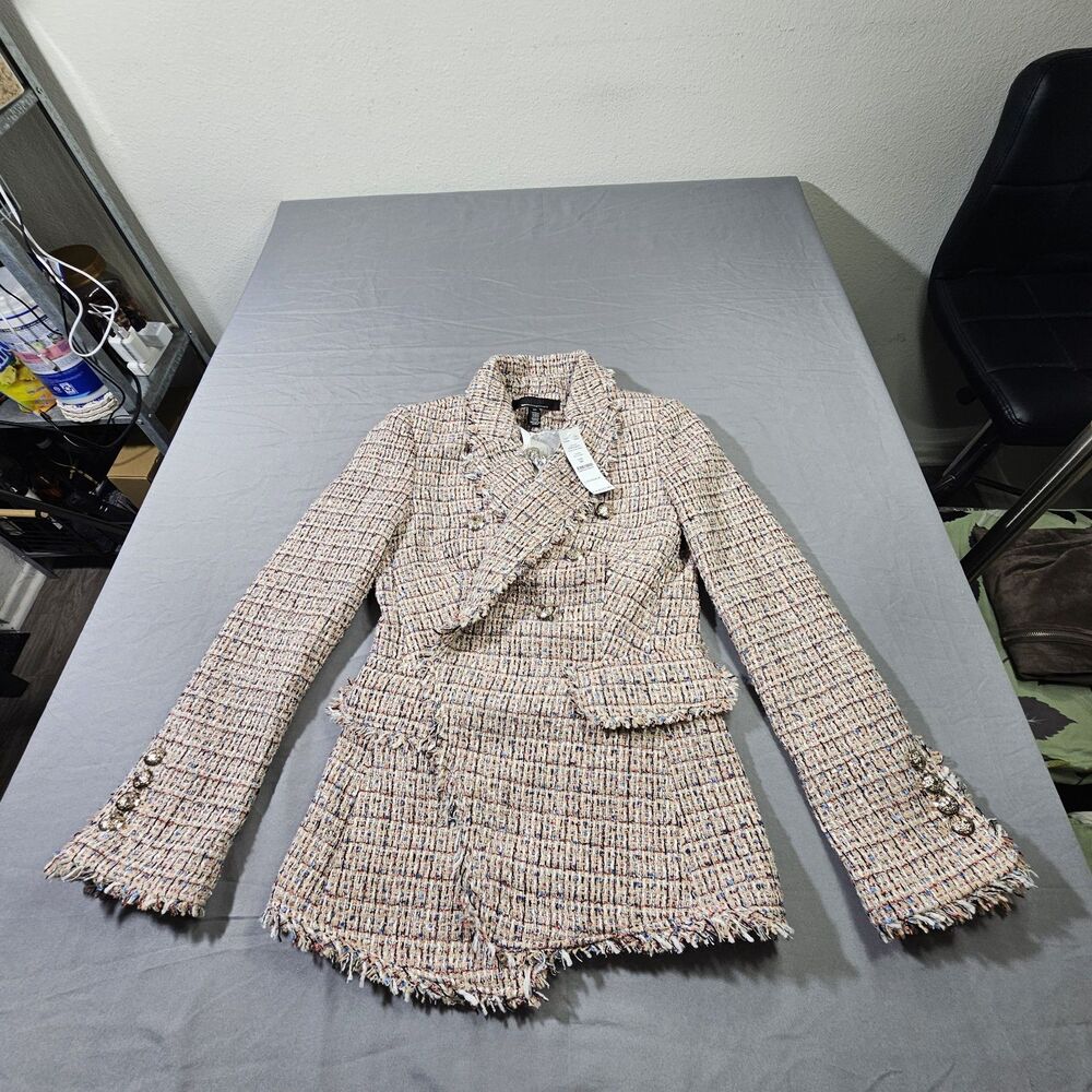 WHBM Tweed Blazer Jacket 00 NWT Pink Multi Chanel Style Quiet Luxury Academic